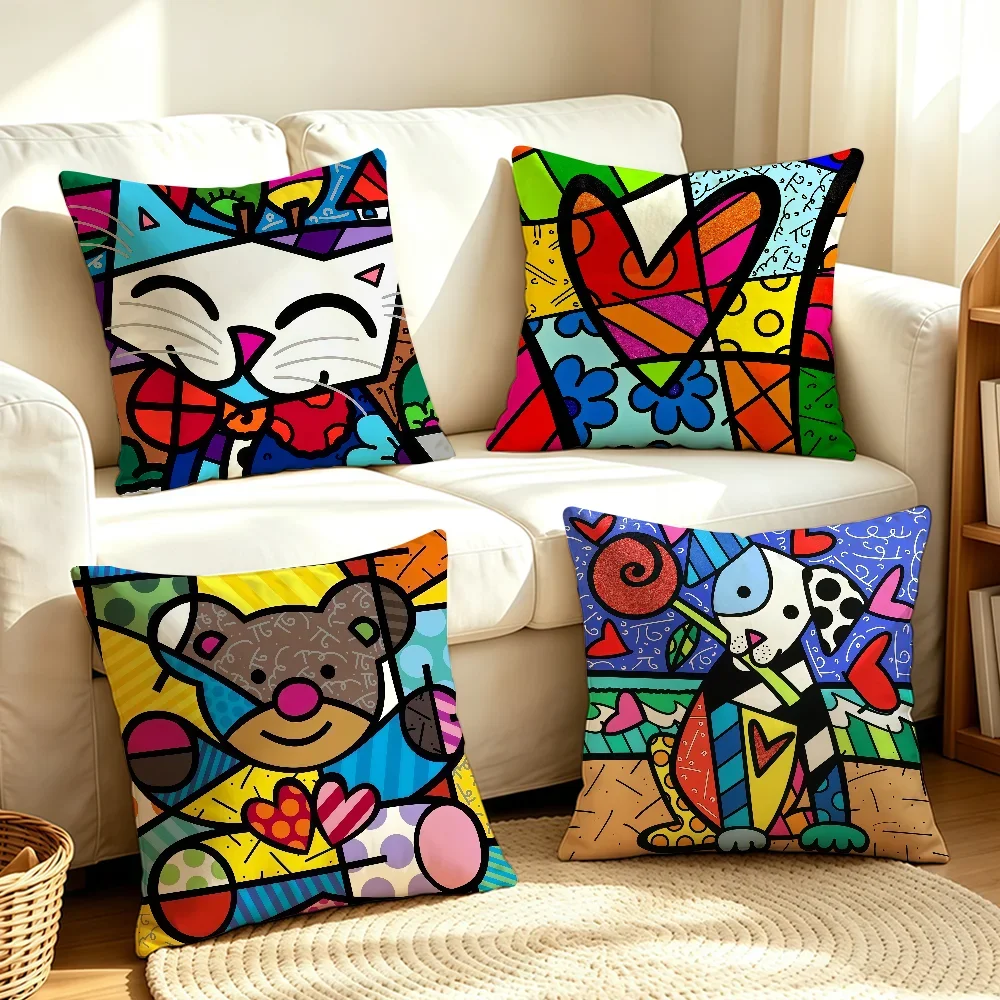 R-Romero  Art B-Britto-S Pop cushion cover Soft Smooth Hidden Zipper Washable Decorative Couch Office Housewarming Gift