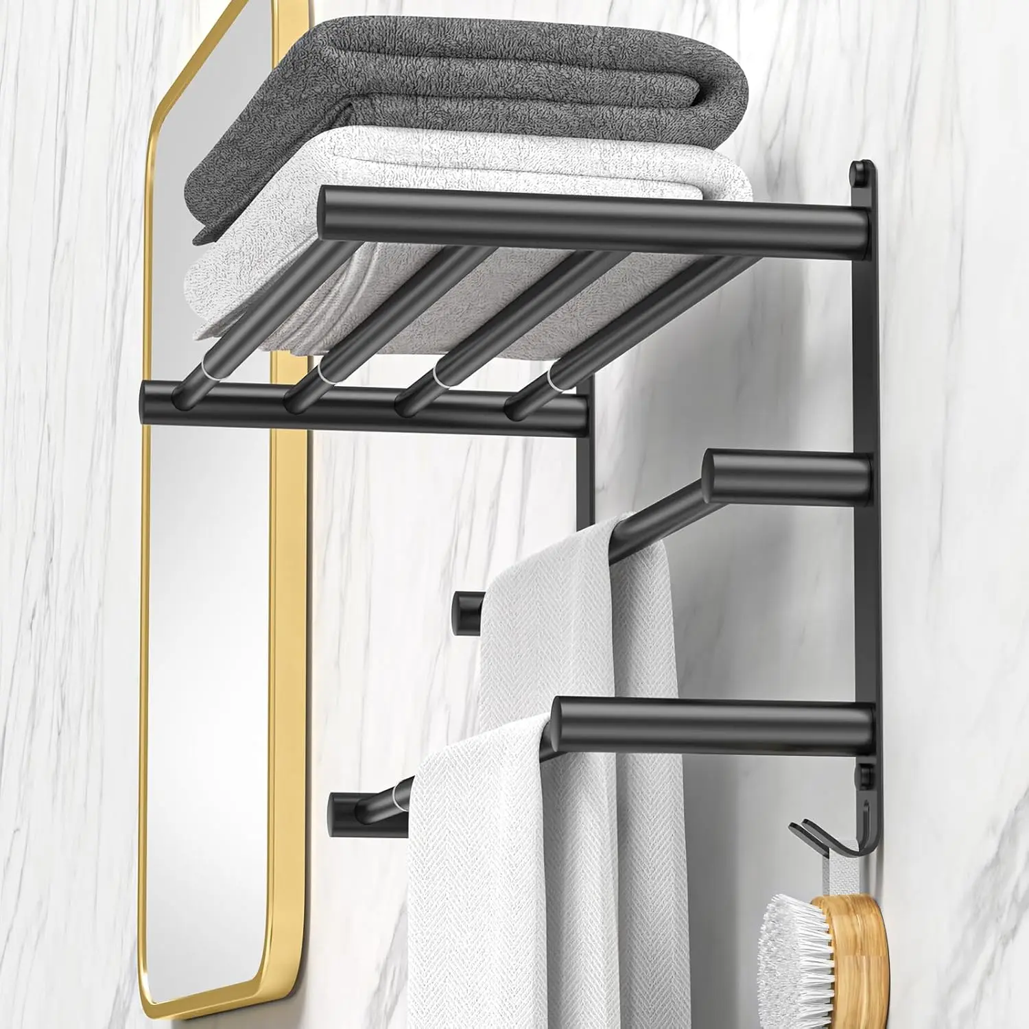 

Регулируемая вешалка для полотенец из нержавеющей стали для ванной комнаты, настенное крепление 17-30,7-дюймовый клейкий держатель для душа, кухонный черный