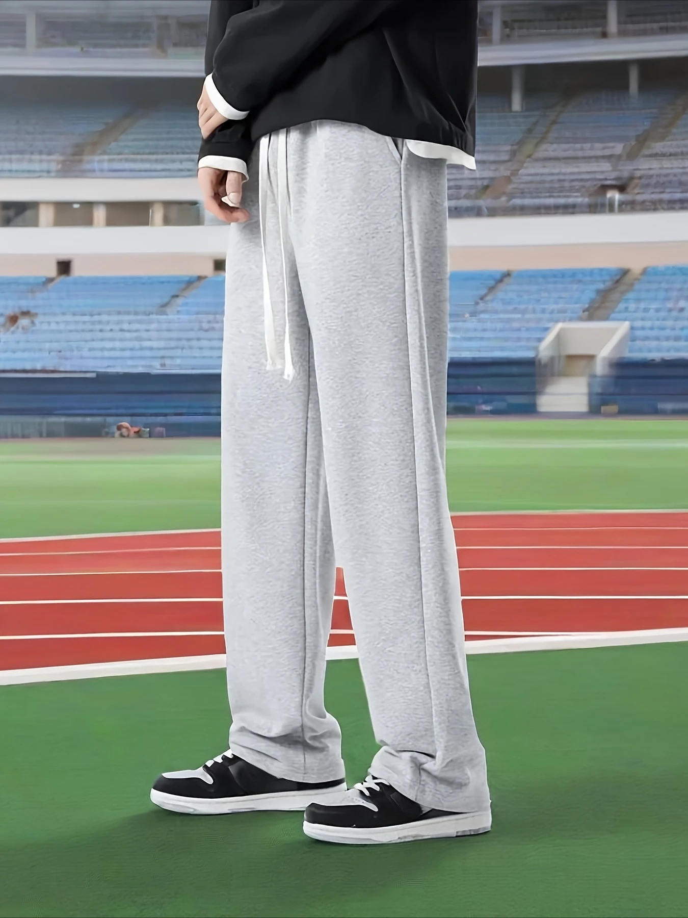 

Autumn Winter Men's Stylish Solid Color Stretch Waist Wide-leg Pants Oversized Suitable for Both Sports and Outdoor Activities