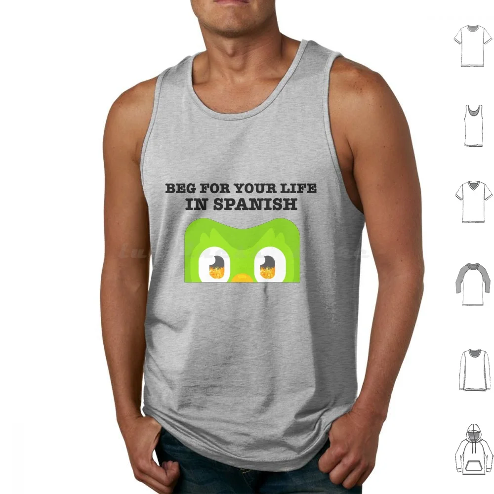 Duolingo Bird Funny Tank Tops Vest Sleeveless Duolingo Bird Meme Funny Death Humour Spanish Relatable Procrastinate Comedy