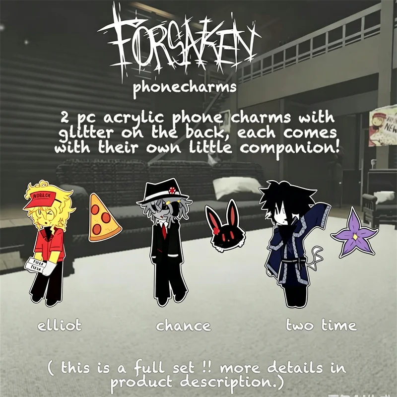 RBLX FORSAKEN Chance Two Time Elliot Acrylic Glitter Phone Charms Kawaii cartoon game Character pendant