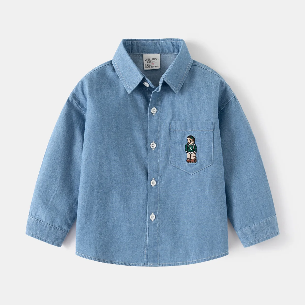 Autumn Children Boy Clothes Baby Blue Cowboy Shirts Children Embroidery Bear Long Sleeve Lapel Coat Top Fashion Party Outifits