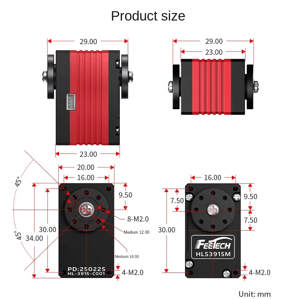 Feetech HLS3915M 12V 14KG Double Shaft Constant Force TTL Serial Bus Servo Coreless Motor 360 Degree for Robot Arm Fixture DIY