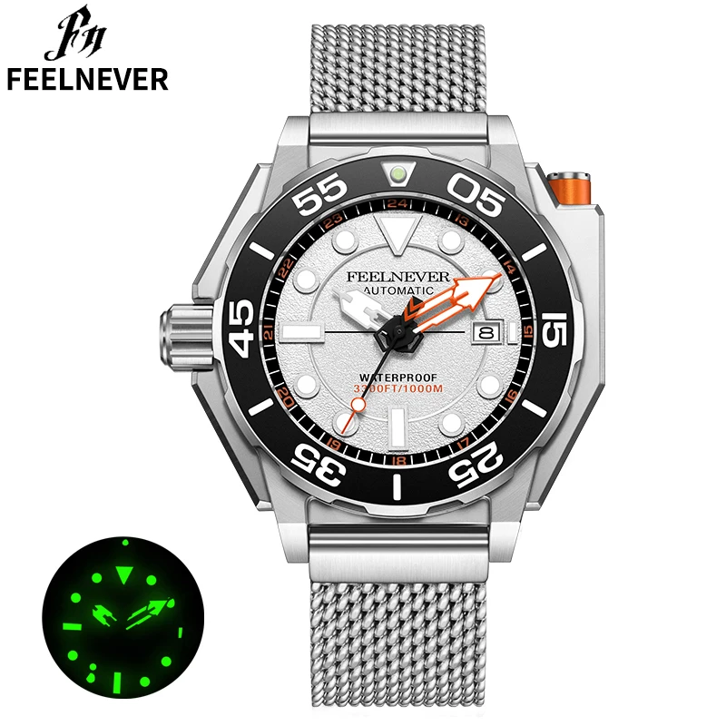 FeelNever Sport Diving Automatic Mechanical Men\'s Watches Dual Time Zone Simple Fashion Waterproof Rotating Bezel Date Man Watch