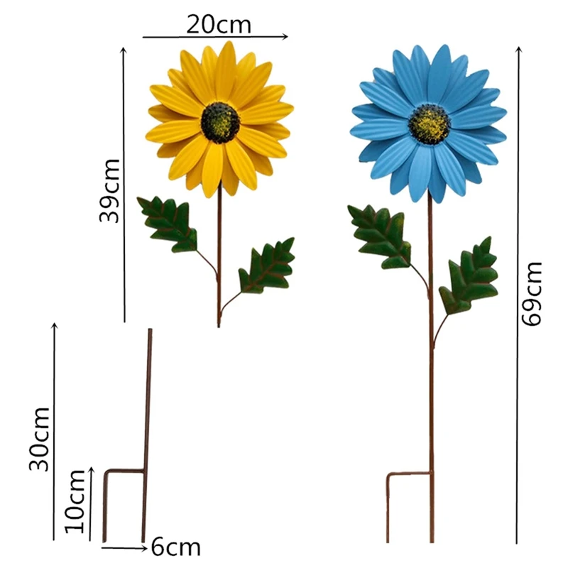 Metal Daisy Garden Stakes Decor, Metal Flower Stick Outdoor Decorations, 3D Daisy Stake Yard Art For Wall