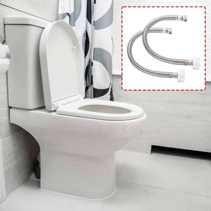 2pcs Heavy Type Braided Stainless Steel Toilet Supply Lines with Stop Valves Secure Leakproof Connection