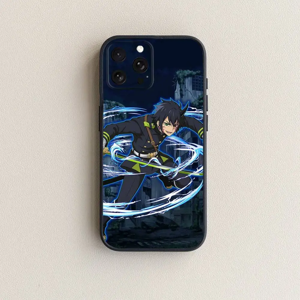 حافظة هاتف Owari no S-Seraph لهاتف iPhone 17,16,15,14,13,12,11 Plus,Pro Max,XS,X,XR,SE,Mini,8,7,غطاء أسود من السيليكون الناعم