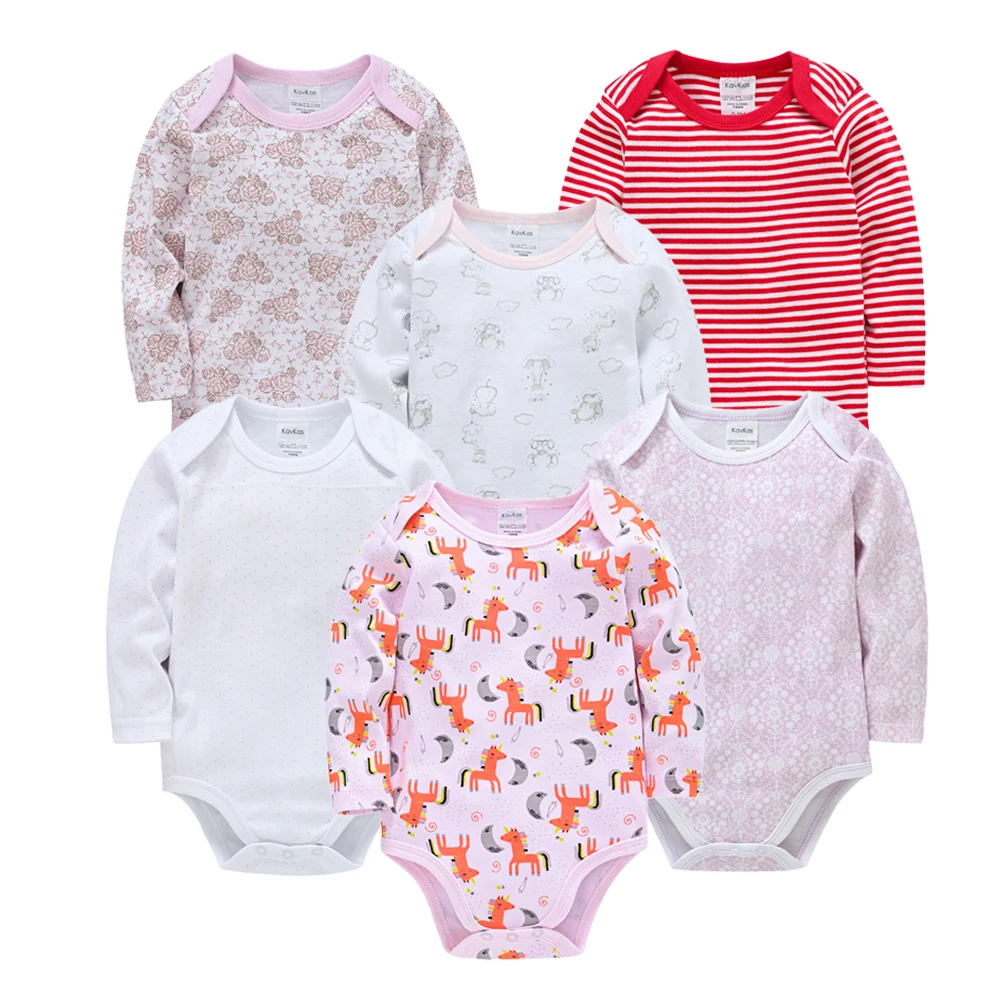 KAVKAS 3 6 Pcs/lot Baby Girl Bodysuit 100% Cotton Lovely Design Newborn Boy Clothes Long Sleeve Autumn Spring Clothing