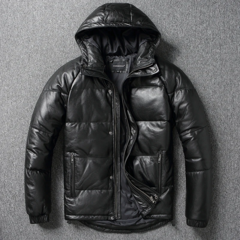 

Winter New Men's Casual Thiened PU Hooded Cotton Jaet Warm Leather Coat Casual Scenic Spot Youth ular Regular Length