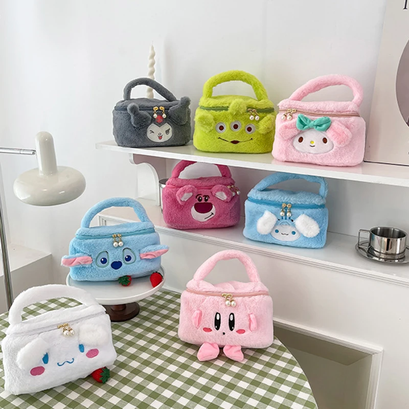 Anime Cinnamoroll peluche borsa cosmetica Kawaii Sanrioed Kuromi Melody borsa ad alta capacità portatile ragazza carino ascensore viaggio all\'aperto