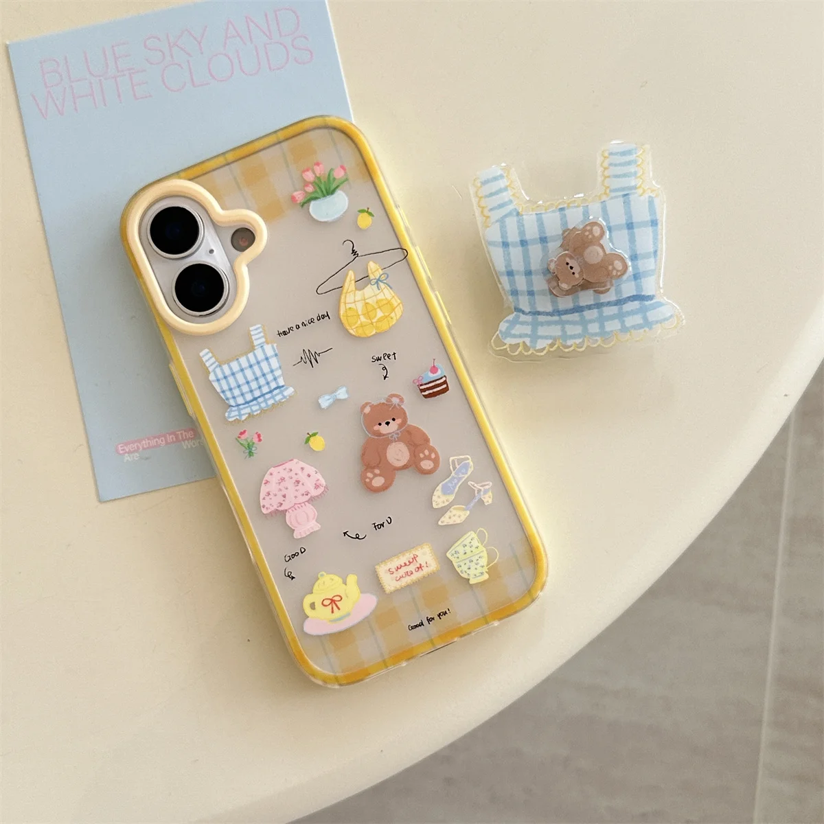 

New cute cartoon bear tote bag Phone Case For iPhone 16 15 14 13 Pro Max fundas iphone 15 case Protective cover 15 16