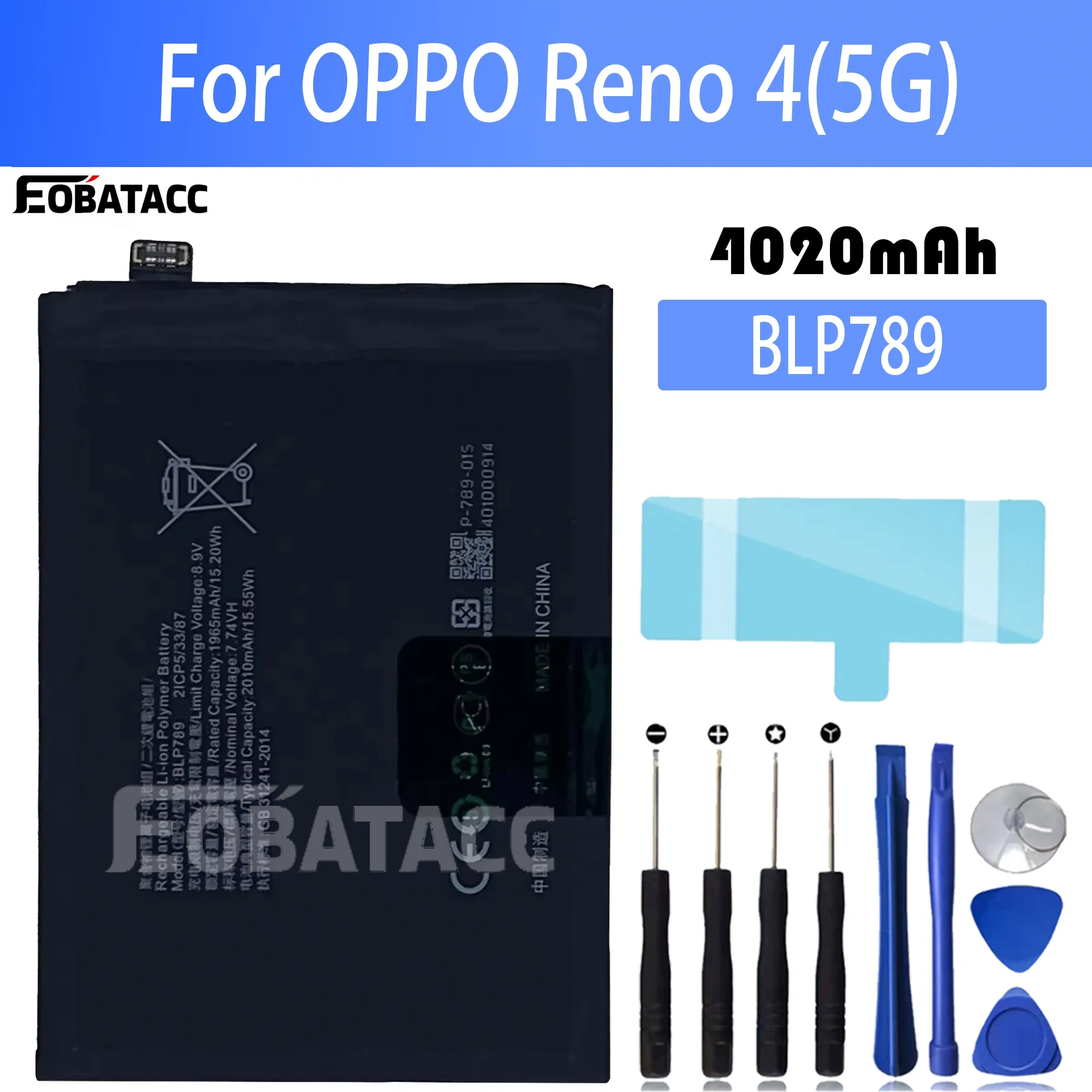 

00% New Original Battery BLP789 For OPPO Reno 4 5G Battery + Free Tools