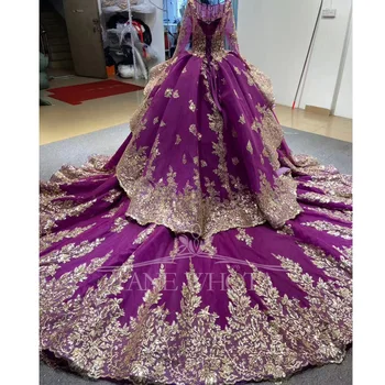 Abendkleider 2026 Luxury O-Neck Long Sleeve Lace Up Back Evening Dress Sequined Purple 9 Colors Long Dresses Customized 3