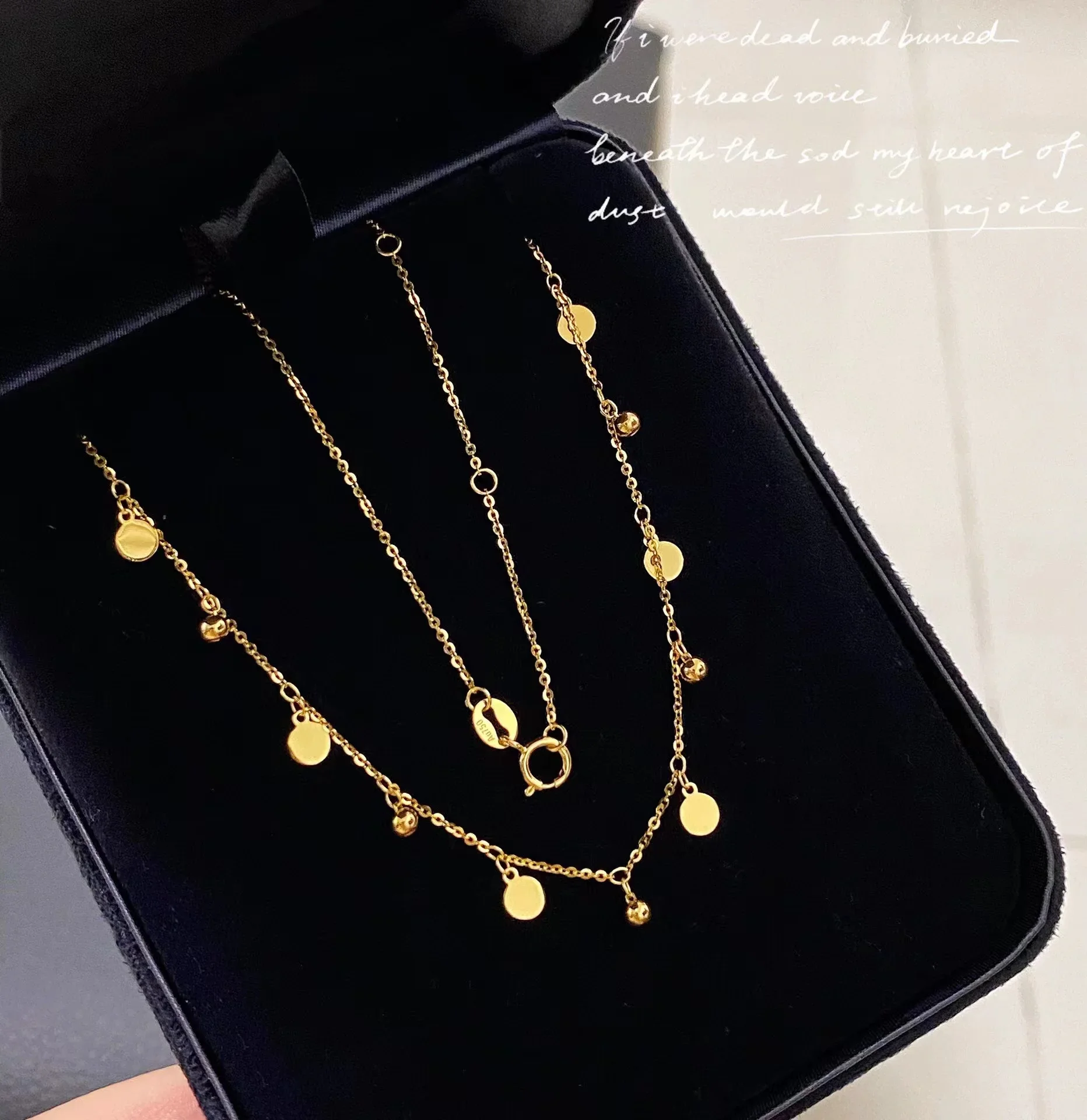 DSHIJOJ Round Neck Women Choker 18k Yellow Gold Super Cute Circle Dot Type Chain Necklace Ajustable Women Au750