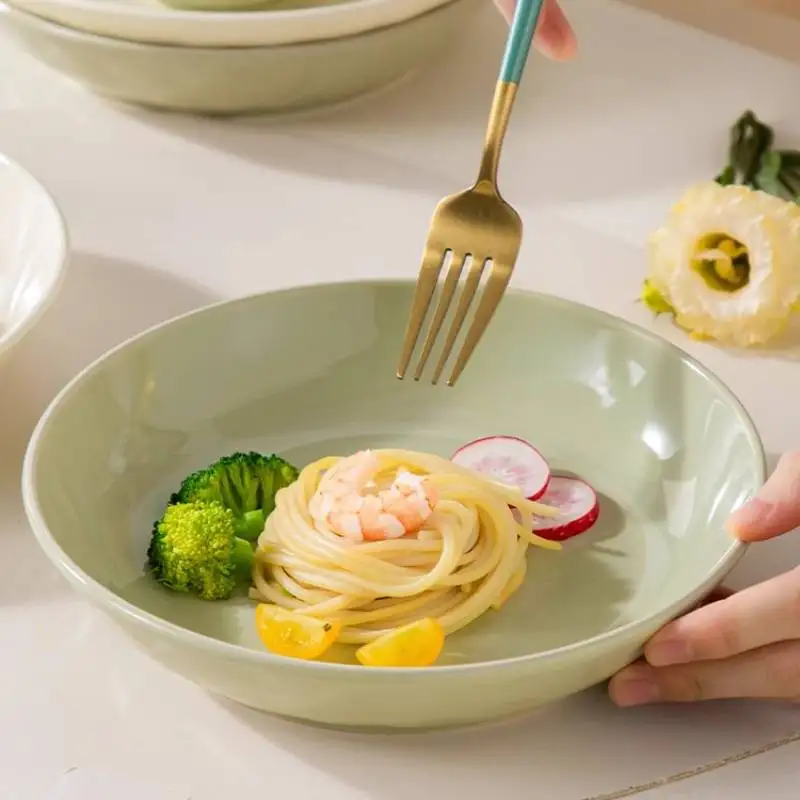 Nordic Green Dinner Set Plates European Party Italian Designer Plates Dinner Sets Ceramic Round Vaisselle Cuisine Kitchen Dishes view 2