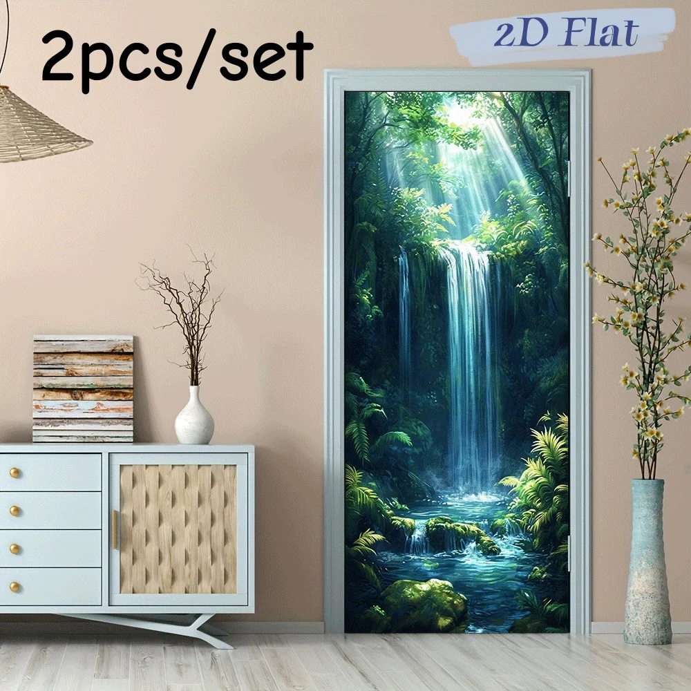 

2 шт. наклеек на стену с изображением тропического леса и водопада, наклейки с природными пейзажами для украшения дома, для гостиной, спальни, прихожей, фоновые наклейки