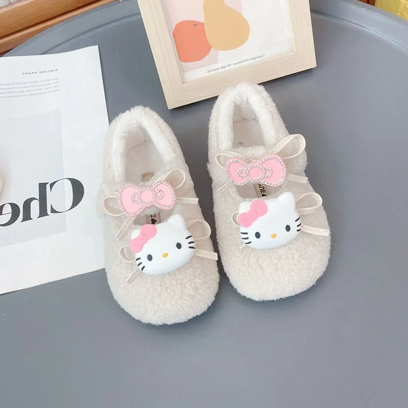 مرحبا كيتي الشتاء أحذية الأطفال الجديدة سانريو فتاة Kawaii أحذية قطنية دافئة لينة أسفل عدم الانزلاق الاطفال الأميرة الشقق الموضة #6