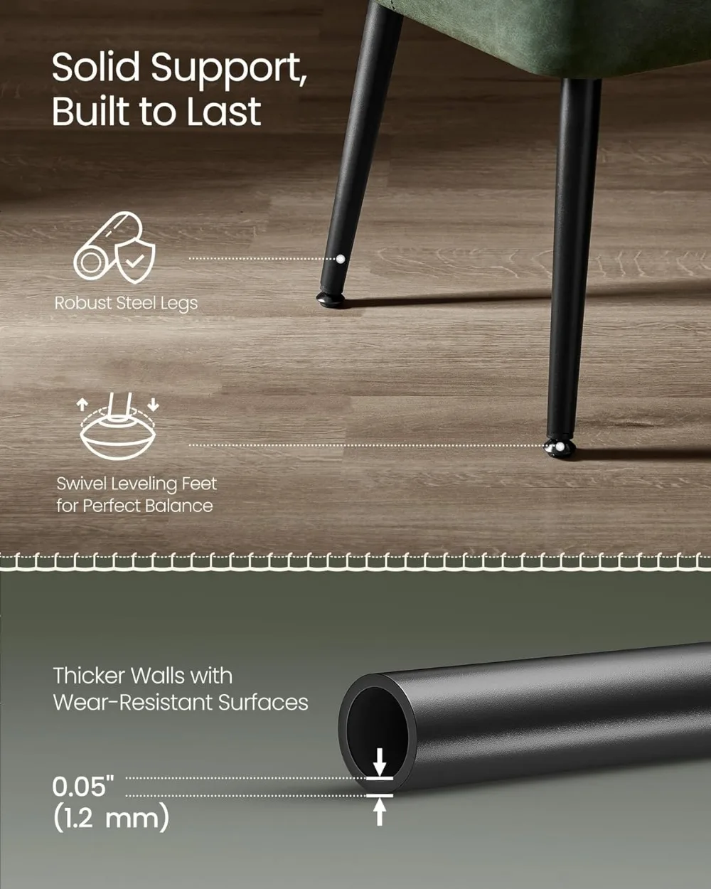 Mid-Century Modern Ottoman Bench, Synthetic Leather with Stitching, Steel Legs, Holds 660 lb, Forest Green for Living Room