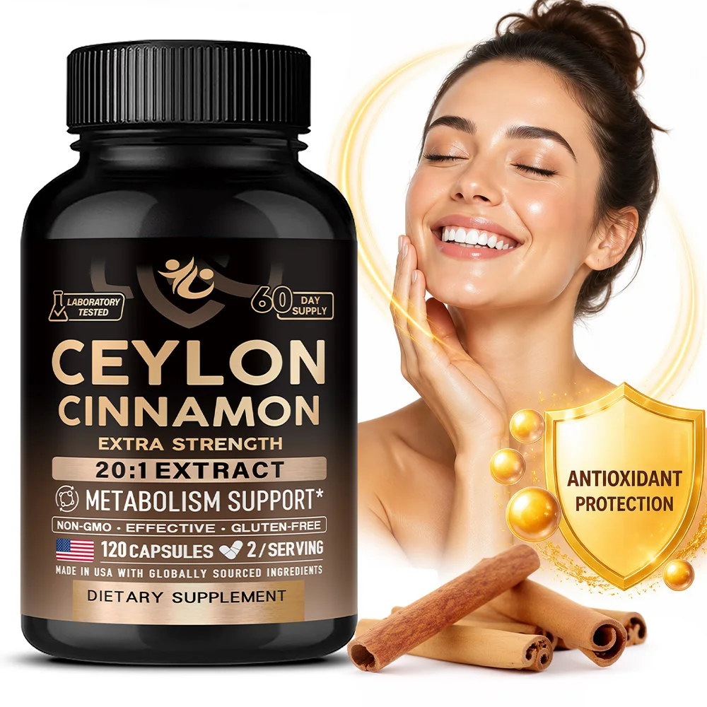 Ceylon Cinnamon Capsules-20:1 Extract Extra Strenght Supplement Supports Metabolism & Healthy Cholesterol Levels, Boosts Immune