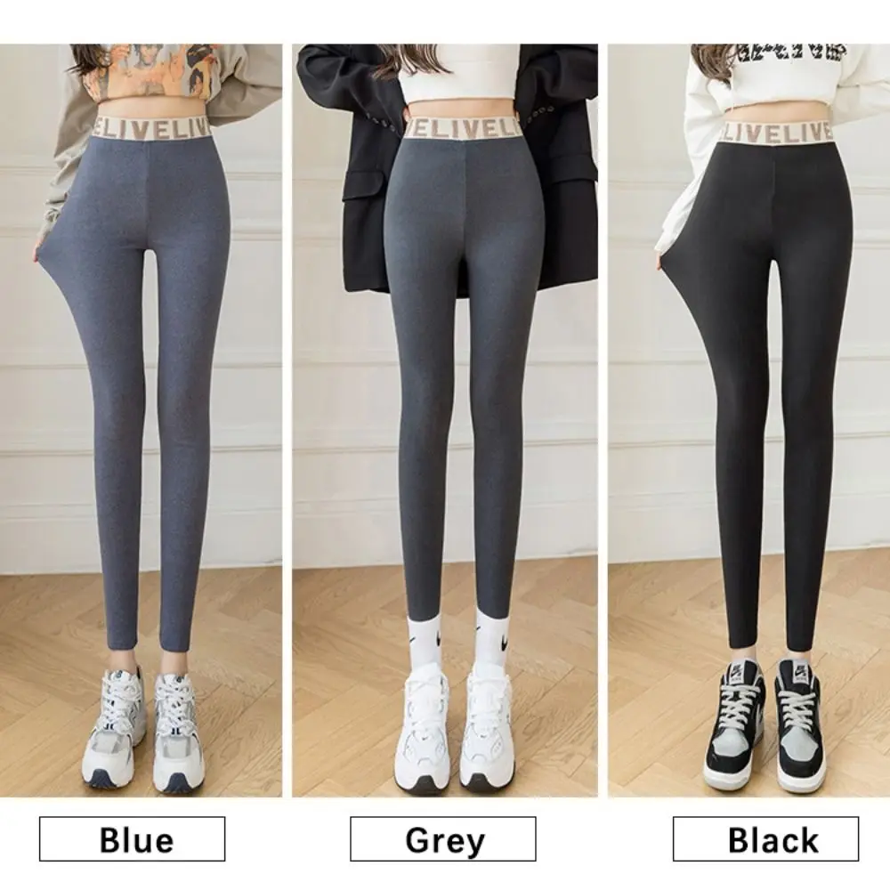 Fashion Letter Women Leggings Autumn Winter Thickened Long Pants Slim Fit Warm Fleece Pants