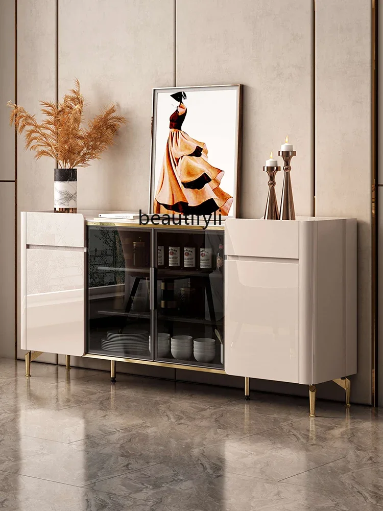 Light Luxury Stone Plate Sideboard Cabinet Living Room Wine Cabinet Multi-Functional Storage Cabinet Integrated Wall Locker