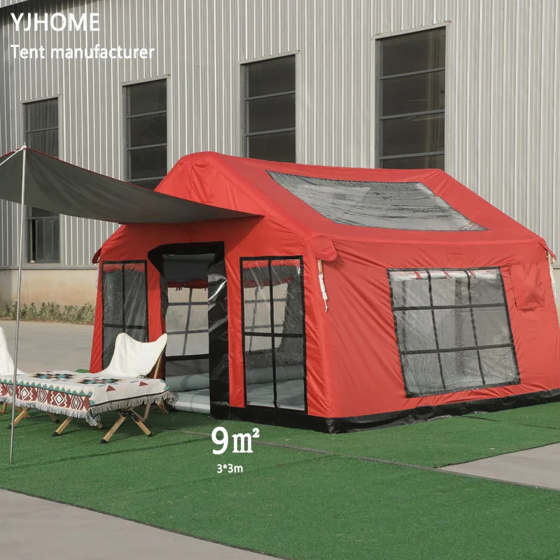 Inflatable Camping Air Tent Easy Setup Waterproof Windproof 4 Summer Oxford Cabin Mesh Chimney Window Quick Opening