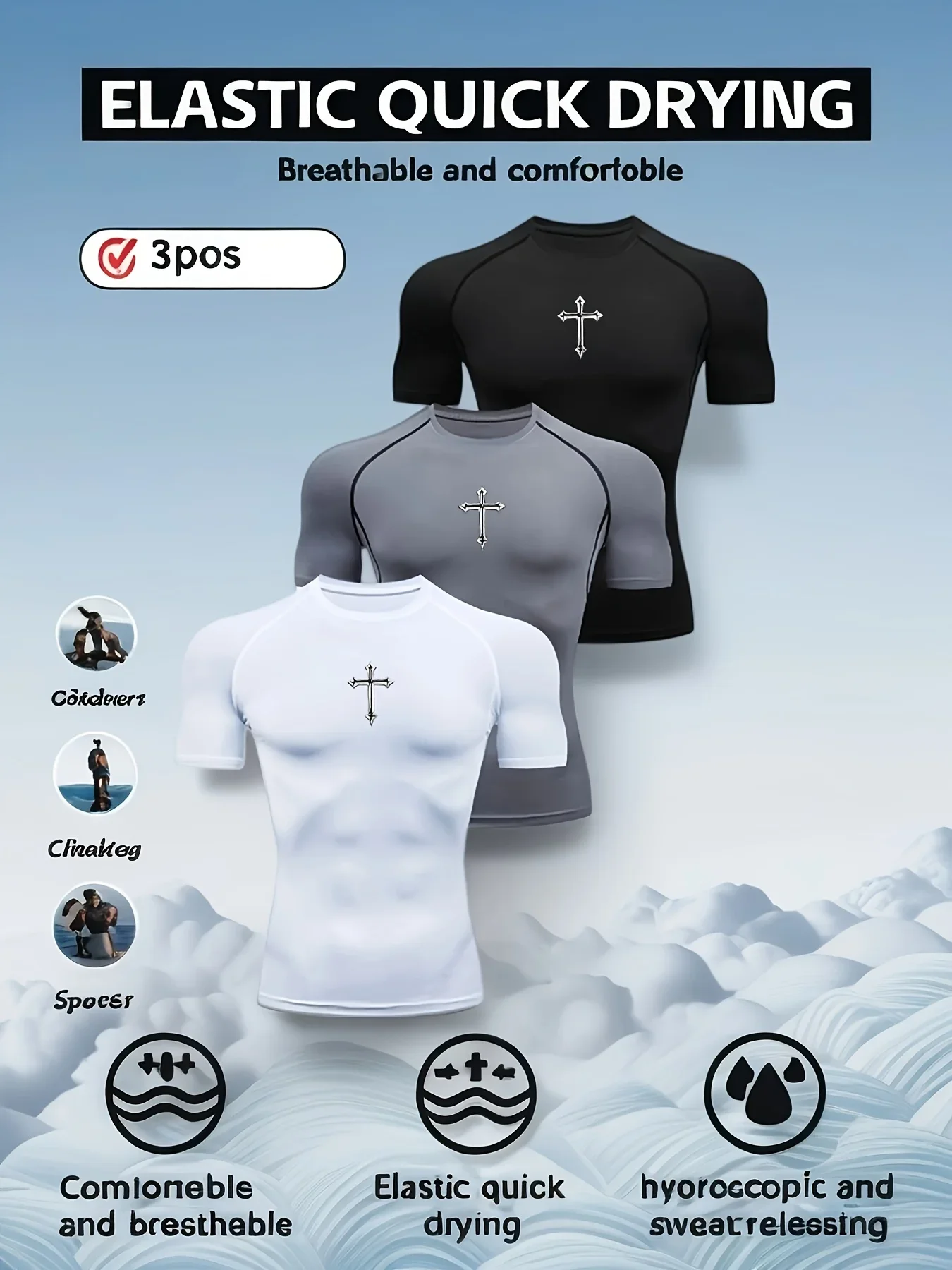Triplet Men's Compression Printed T Shirt Summer Sportswear Running T-shirt Elastic Quick Dry Sport Gym Fitness TShirts Men