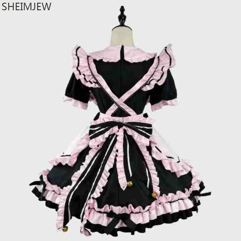 Abito Lolita francese carino nero rosa Costume da cameriera Kawaii Cosplay Sweet Girl Cat Bow Tentazione Uniforme Festa di compleanno Abito da palcoscenico