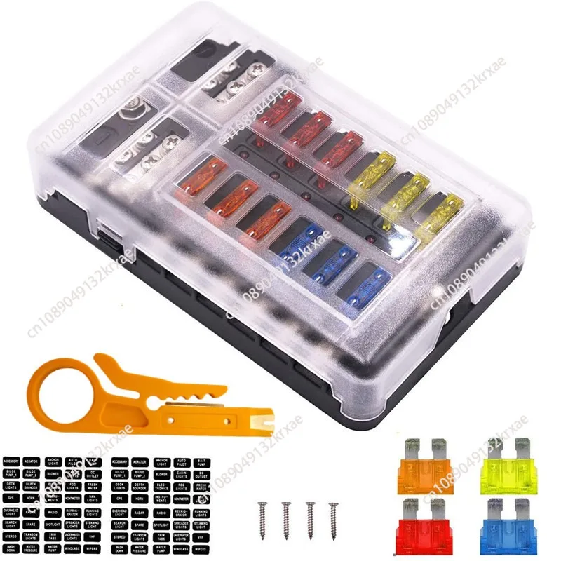 Modified multi-way fuse box 12-way positive and negative pole car ship insurance seat with LED lamp screw insert fuse box