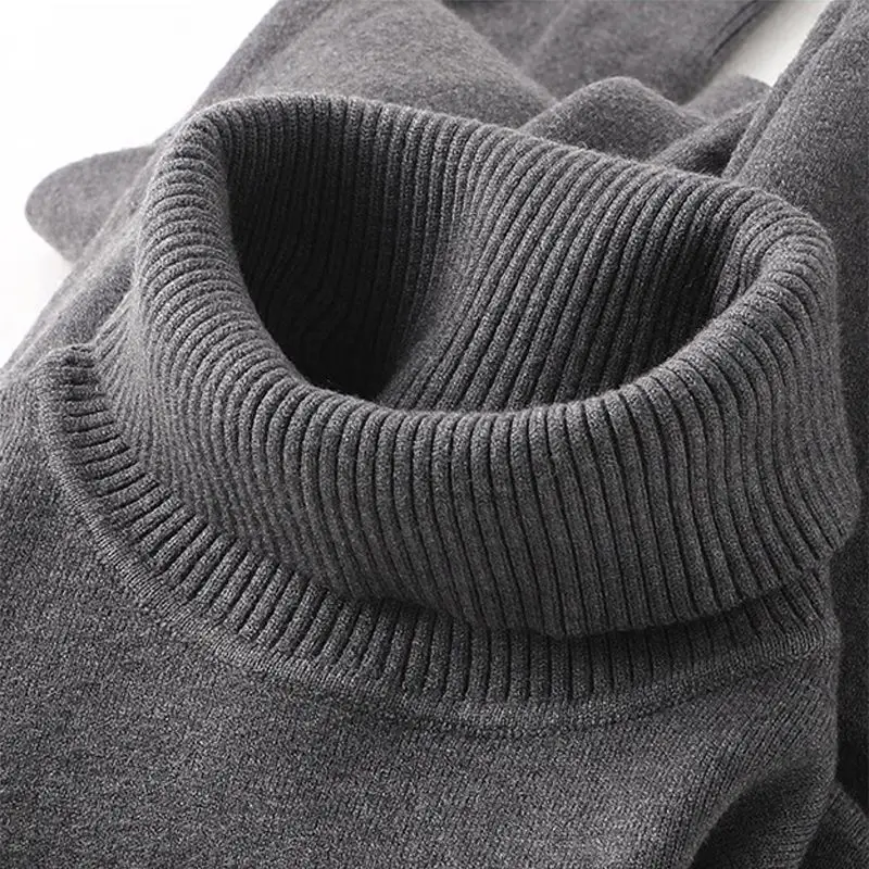 1pcs Men Anti-pilling High Quality Knitted Turtleneck Sweater Thick Velvet Slim Fit Long Sleeve Pullover Solid Trend Men Clothes