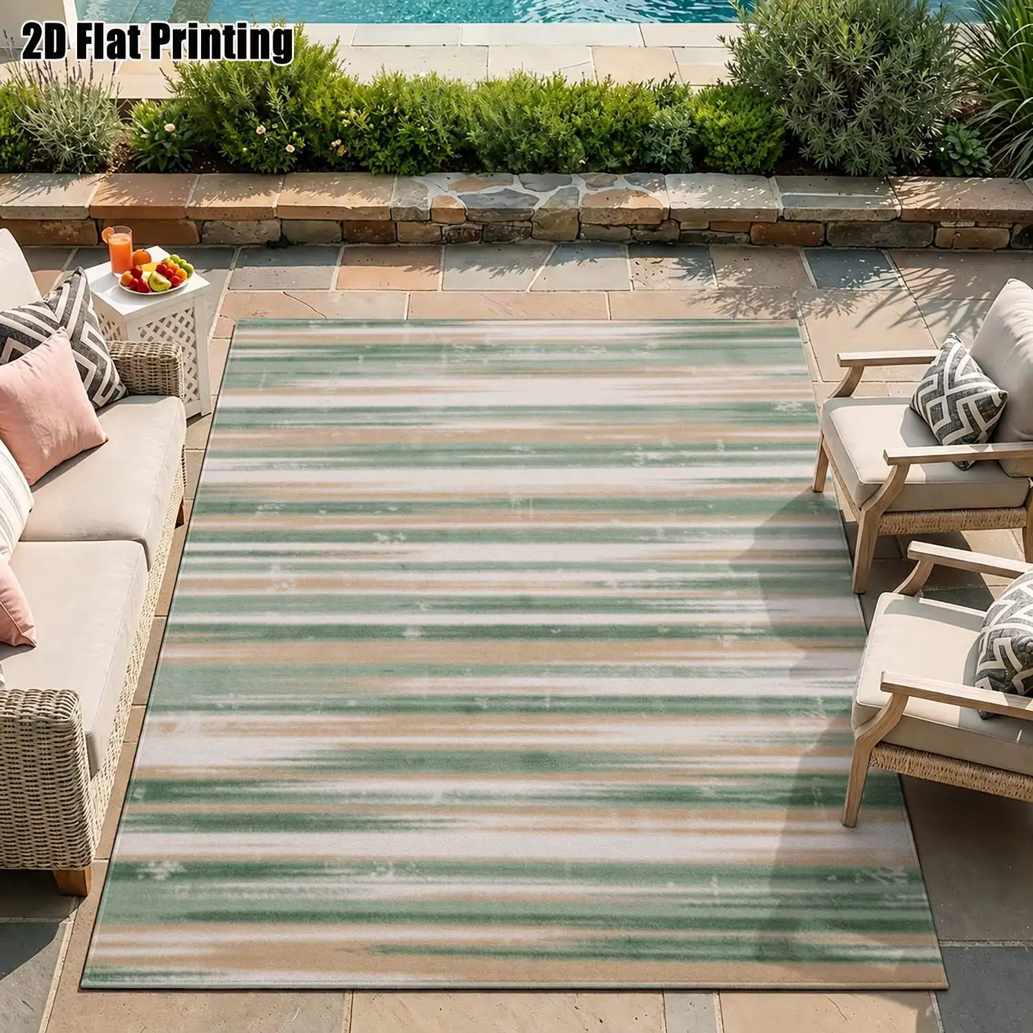 1Pc 2D Printed Green-Brown Geometric Stripe Nordic Carpet, Suitable for Instagram, Modern Minimalist Home Decor, Machine Washable, Multi-Size, Perfect for Entryway, Dining Room, Bedroom, Living Room, Etc