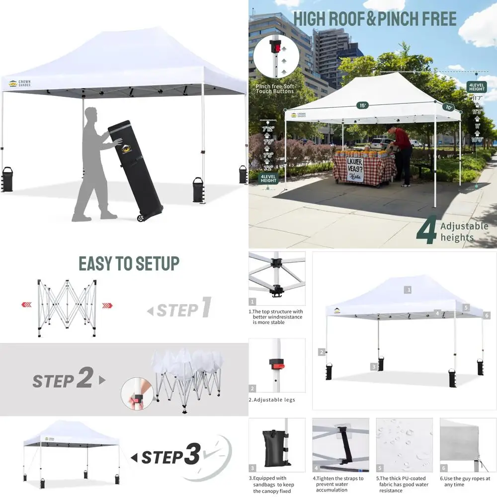 

Heavy-Duty 10x15 Pop Up Tent with Thick Frame, 8 Stakes, 4 Sandbags, and 4 Ropes for Outdoor Events