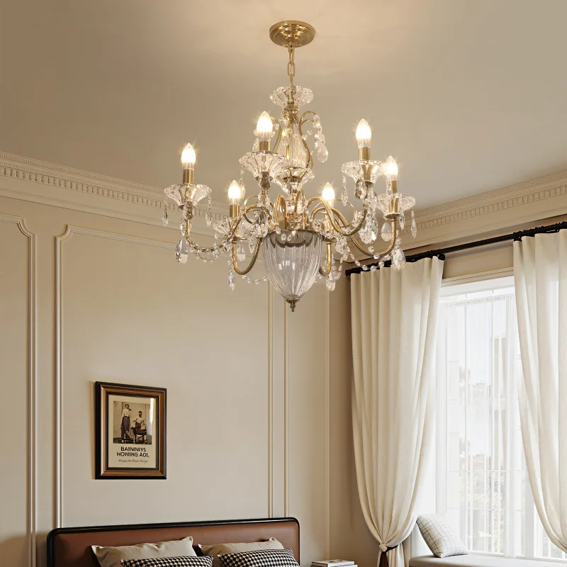 Copper Color Iron Candle Crystal Chandelier Hanging Lamp For Ceiling Bedroom Living Room Hall Home