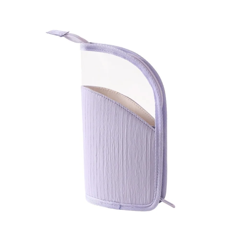 Multifunctional Makeup Bag Portable Semi Transparent Cosmetic Bag Zipper Closure Standing Makeup Brush Organizer