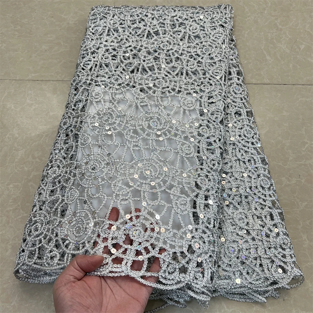 

Nigerian Sequins Tulle Lace Fabric, High Quality Embroidery, African, Net Cloth, Prom Dresses, Beads, 5Yards, 2025, PS0028