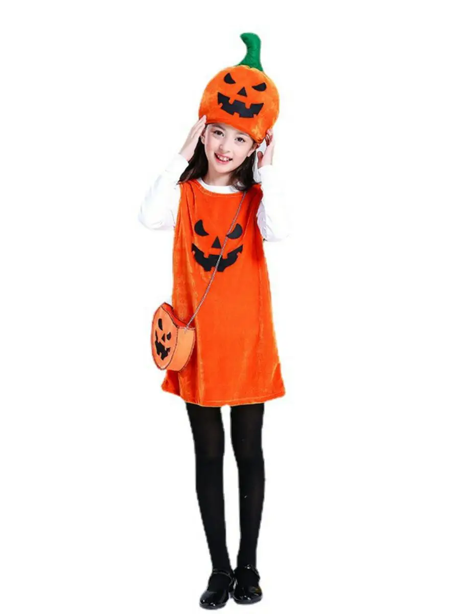 طقم زي اليقطين للهالوين للأطفال والكبار، زي مسرحي صيني تقليدي جديد من الألياف البوليستر #3