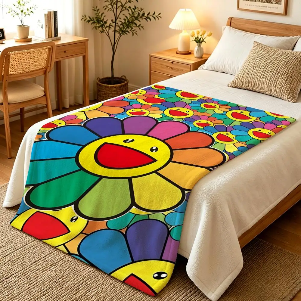 Art Pop Artist Takashi Murakami Throw Blankets Soft Warm Flannel Blanket Bedding for Bed Living room Home Sofa