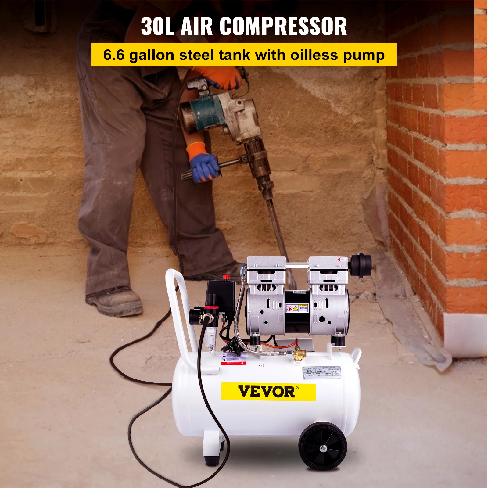 VEVOR 14/18/30/35 L Silent Whisper Compressor 850/1000/1500 W Quiet Oil-Free Compressor 1.1/1.5/2 HP For Workshop Tires Bicycle