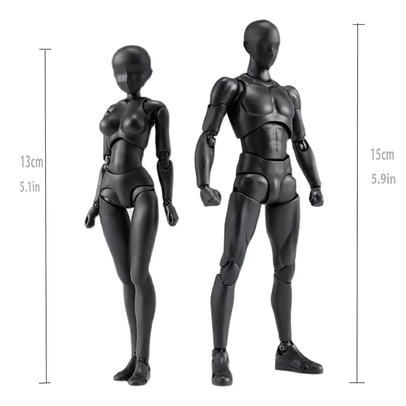 Action Figures PVC Model with Box Drawing Figure Models for Artists(Female+Male,Black)
