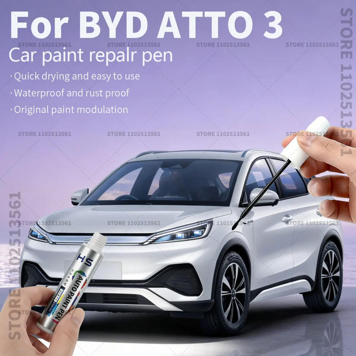 For BYD ATTO 3 Car Paint Repair Pen Touch Up Scratch Remover DIY Auto Accessories Blue LAP White Beige Purple C9 Green LAG Black