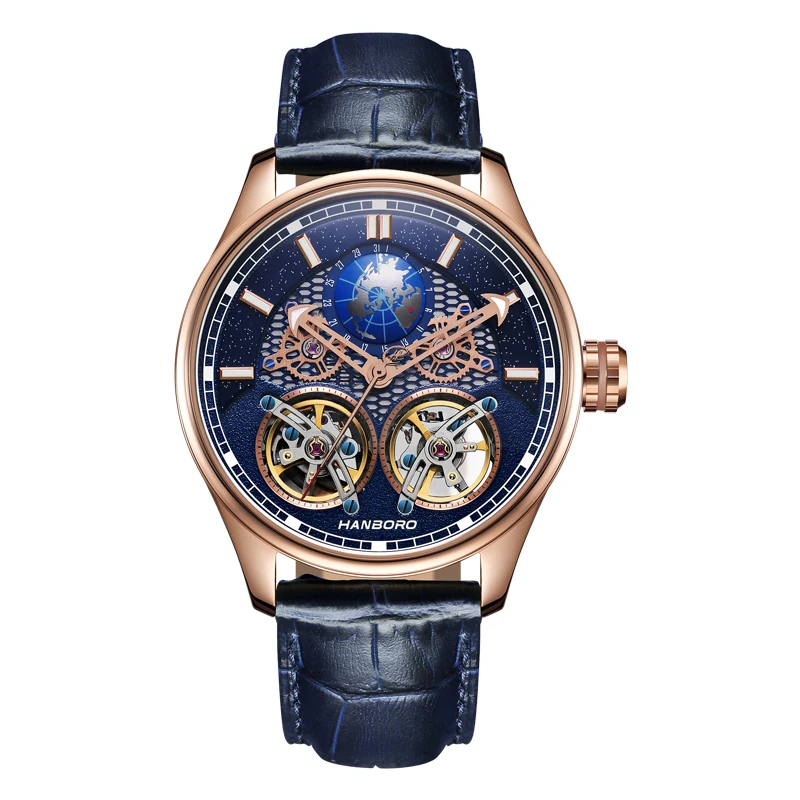 Heren zakelijke vrije tijd lichtgevende wijzer luxe skelet mechanisch wijzerhorloge sterren serie waterdicht roestvrij staal