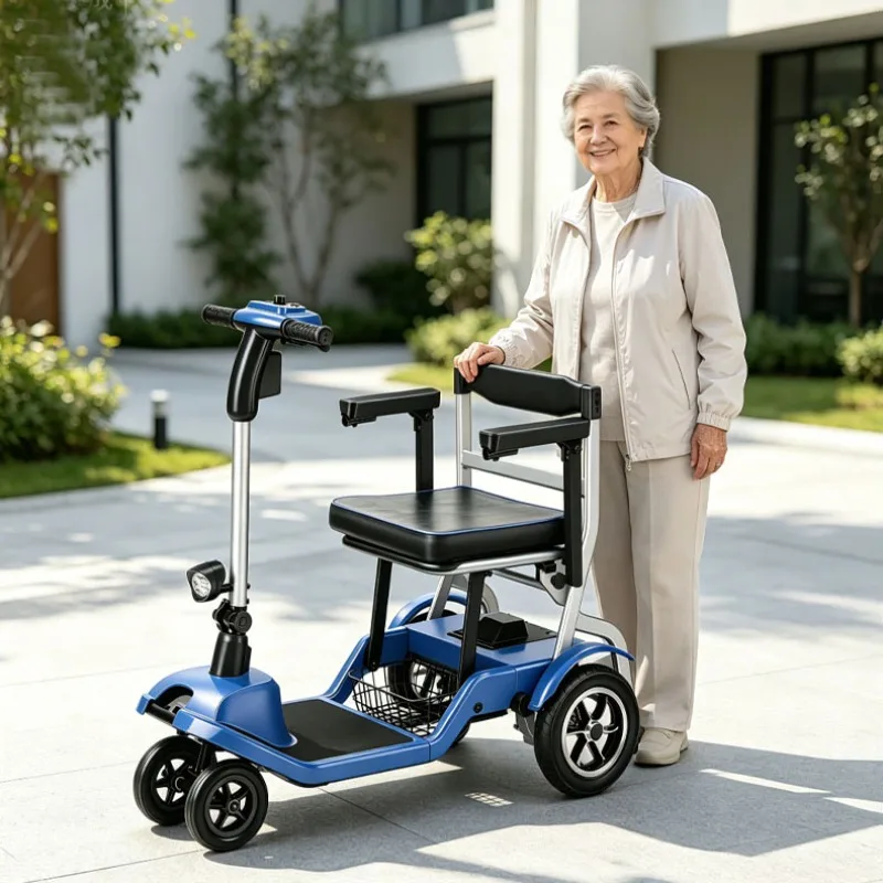 All Terrain Lightweight Airline Portable Foldable 4 Wheel Handicapped Elderly Mobility Scooters Safe Travel Easy to Operate