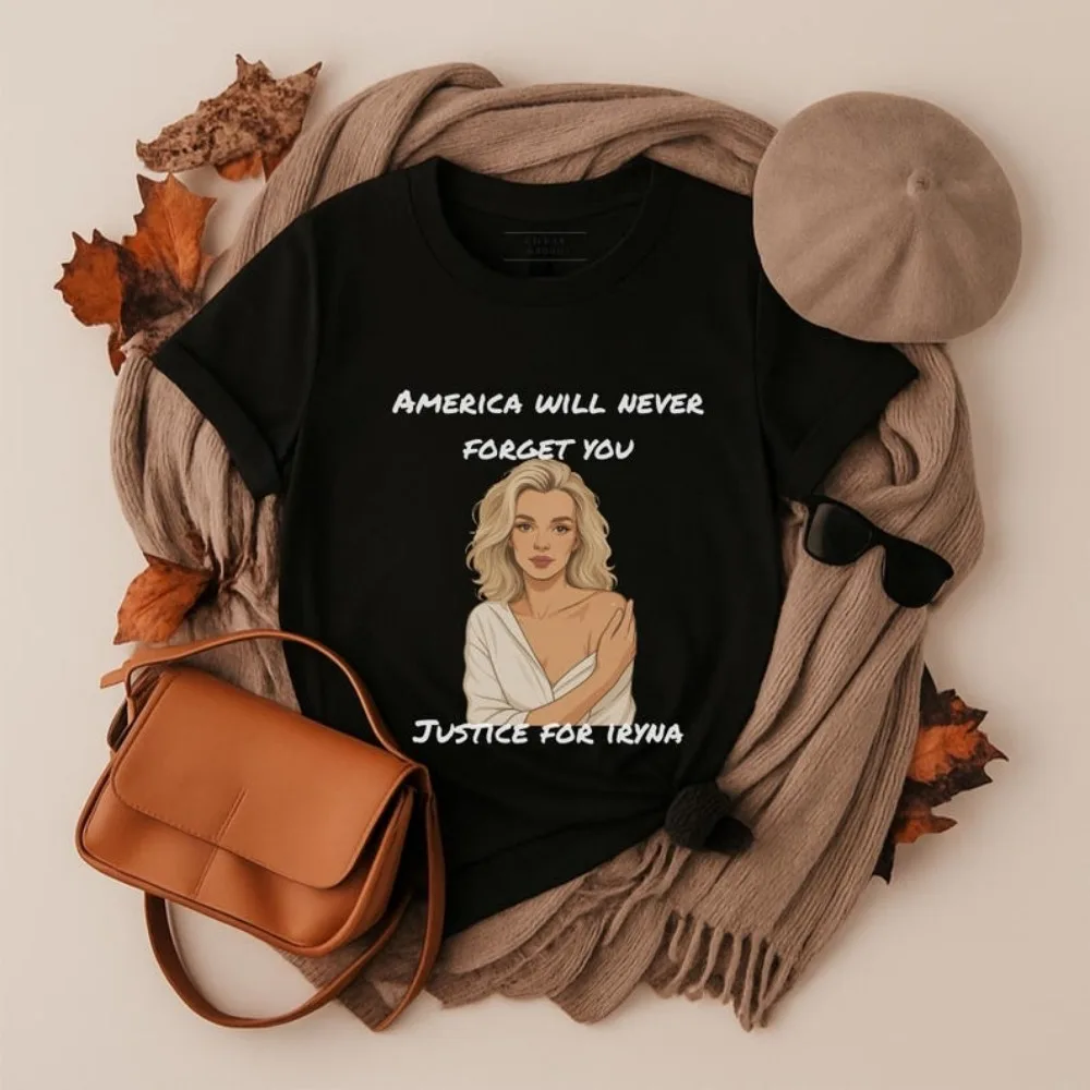 العدالة لـ Iryna Zarutska التي شيرت أمريكا لن ننسى أبدًا تي شيرت ولاية كارولينا الشمالية ملابس الحروف النسائية البلوز #5