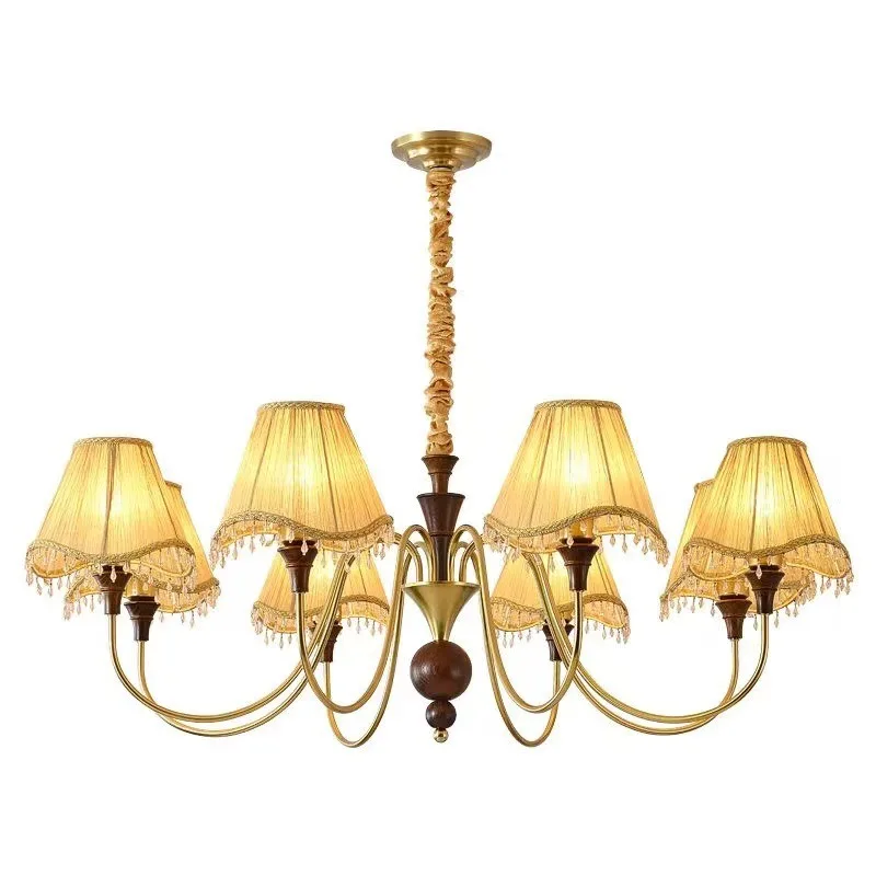 Medieval retro all-copper chandelier, American solid wood nostalgic chandelier