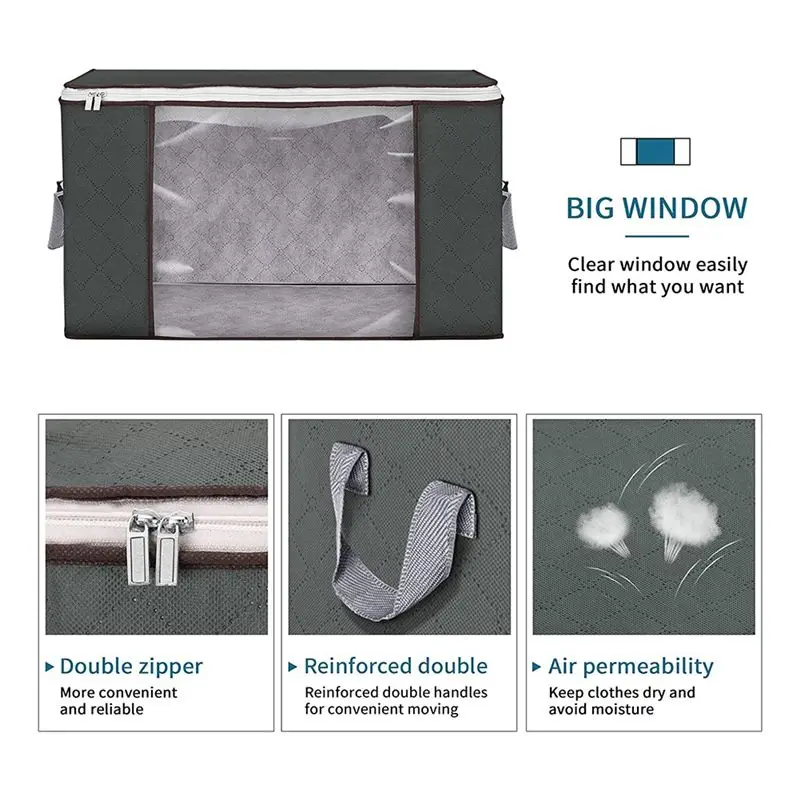AA10RR 80L Storage Bags, 6 Pack Clothes Storage Bins Foldable Closet Organizer Storage Containers with Handles