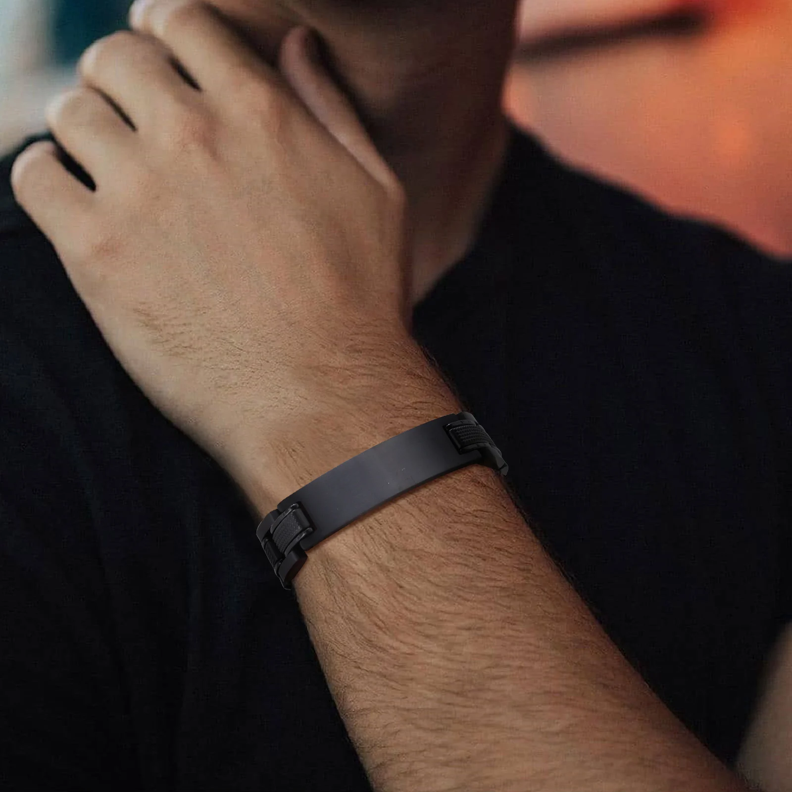 Vnox Customized Luxury Watch Band Bracelet for Men, Free Personalized Black Silver Color Stainless Steel Chunky Wristband Gift