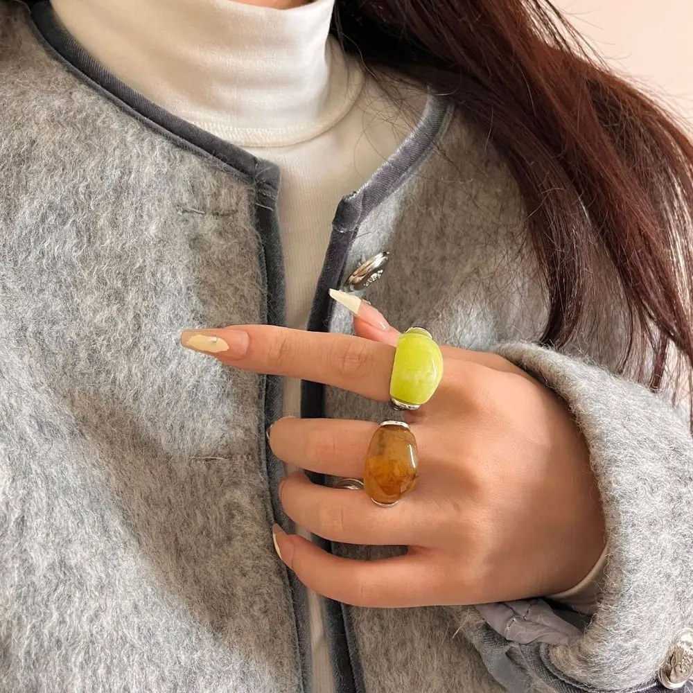 Geometric Metal Jade Ring Korean Style Alloy Geometric Open Ring Minority Design Jewelry Accessories Wide Finger Buckle Gift