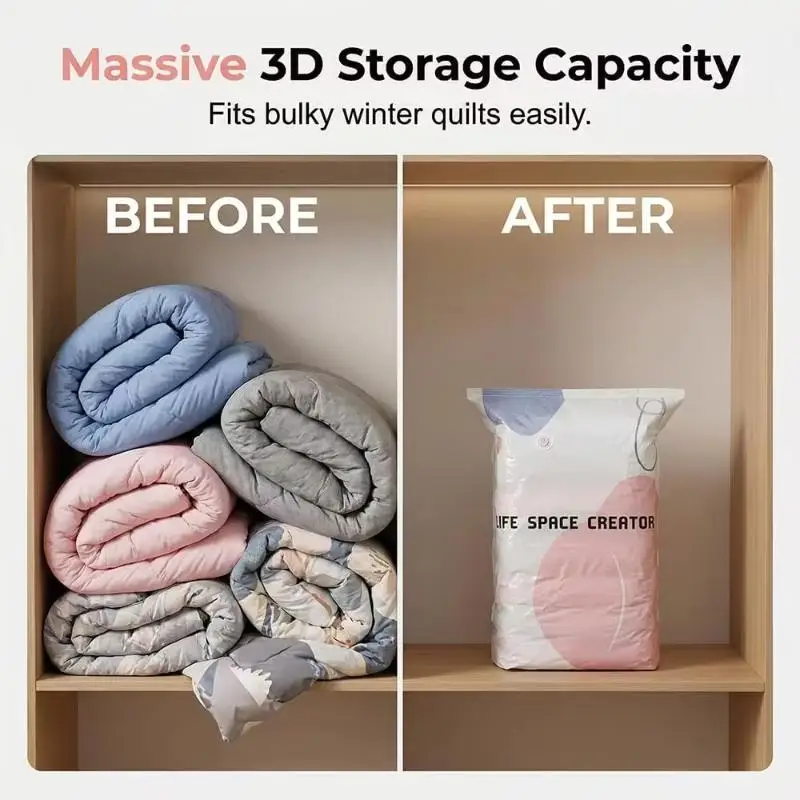 Space Saver Pumpless Vacuum Storage Bags Airtight Reusable Compression Packs for Blankets Clothing Travel Luggage Home Storage