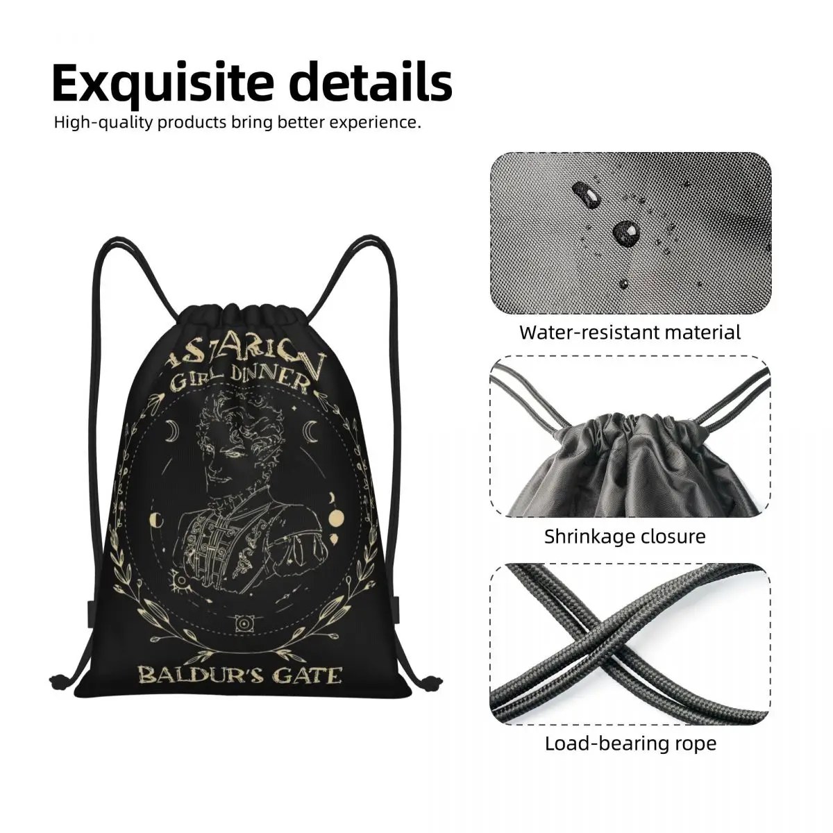 Astarion Baldur's Gate 3 Girl Dinner Drawstring Backpack Sports Gym Sackpack String Bag for Working Out