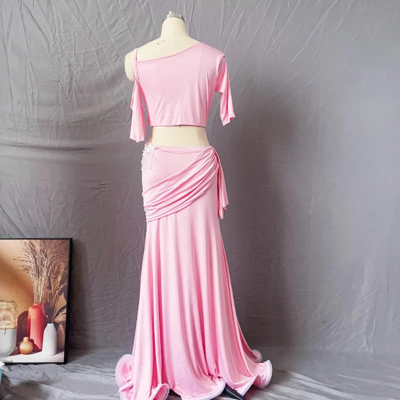 زي الرقص الشرقي المخصص، ملابس الممارسة الشرقية، ملابس الأداء الجماعي للمبتدئين، مجموعة تنورة ذيل السمكة المخصصة